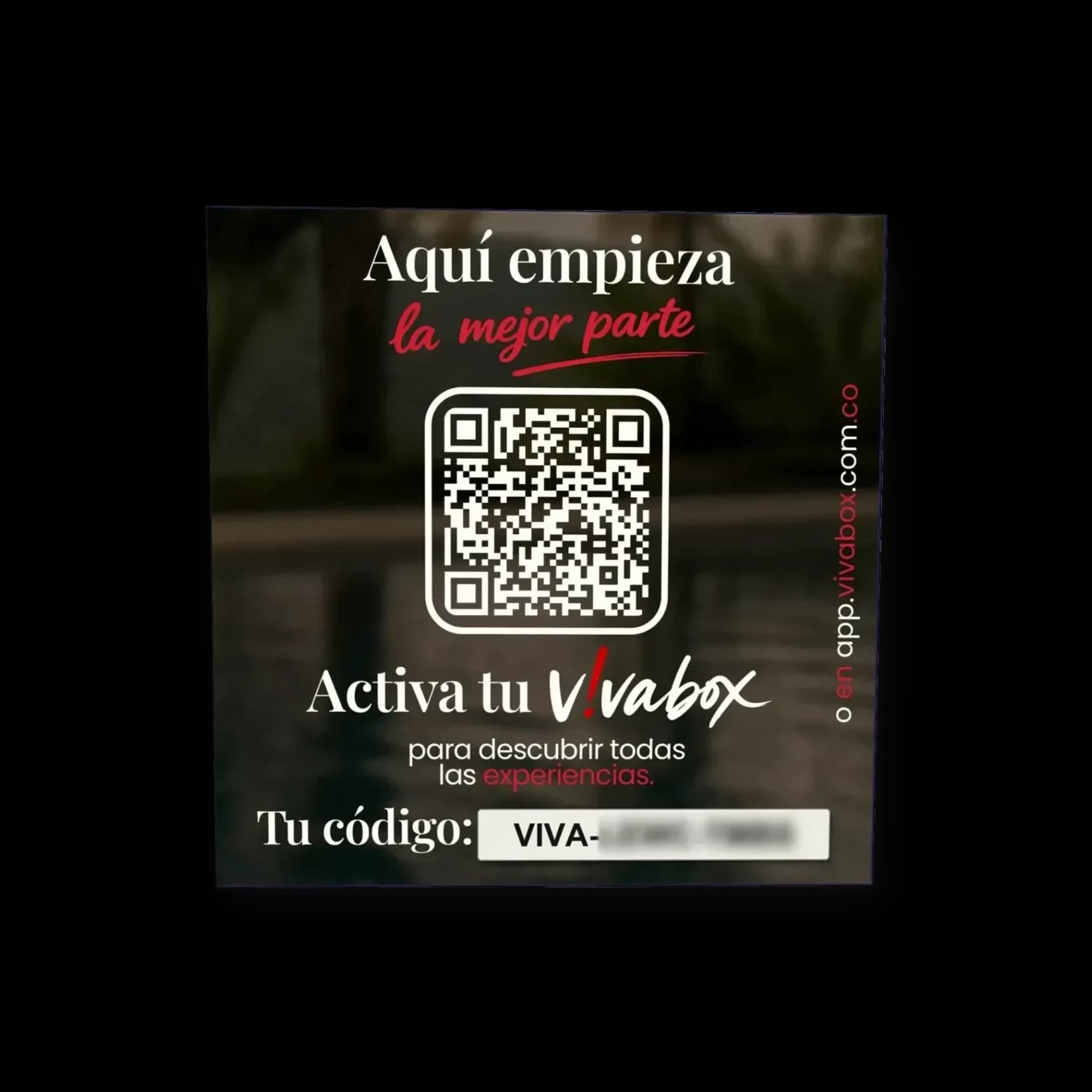 Tarjeta con código QR y código de activación Vivabox