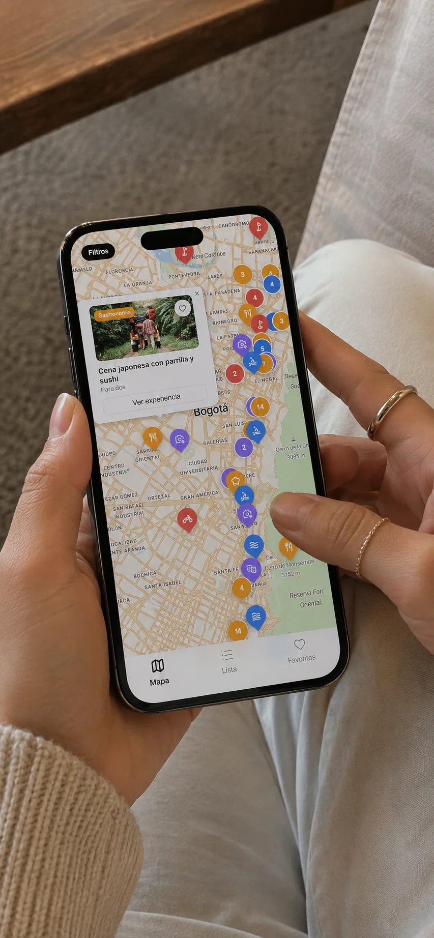 App Vivabox mostrando experiencias disponibles en Bogotá y Cundinamarca